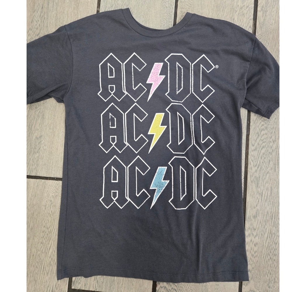 AC/DC Graphic T-Shirt Charcoal Gray Pastel Lightning Bolt Logo Small